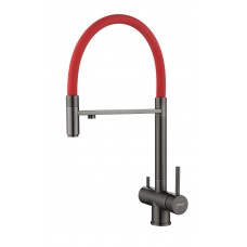 Смеситель для кухни ZORG ASGARD PREMIUM PVD Gunblack+Red hose Смеситель для кухни ZORG ASGARD PREMIUM PVD Gunblack+Red hose